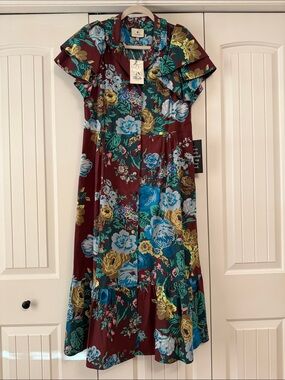 Tuckernuck Burgundy Floral Midi Delaney Dress NWT